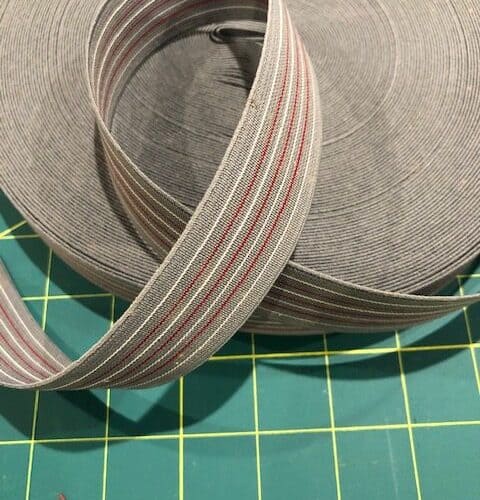 Grey with Red & White Striped Waistband elastic 30mm