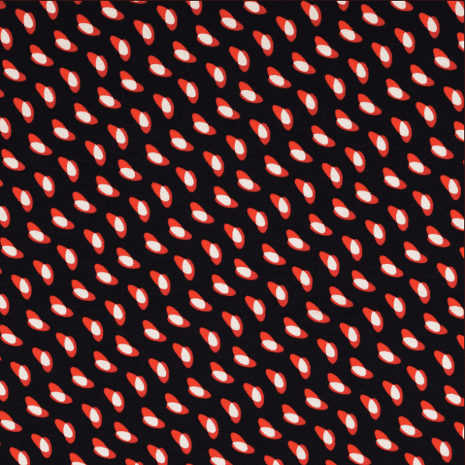 Black Red Small Ellipse Print Rayon Jersey from Santa Anna by Modelo Fabrics