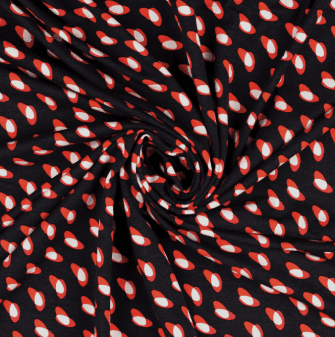 Black Red Small Ellipse Print Rayon Jersey from Santa Anna by Modelo Fabrics - Image 2