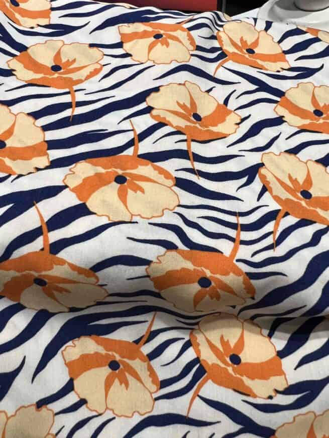 Peach and Blue Zebra Rayon Print From Mistral